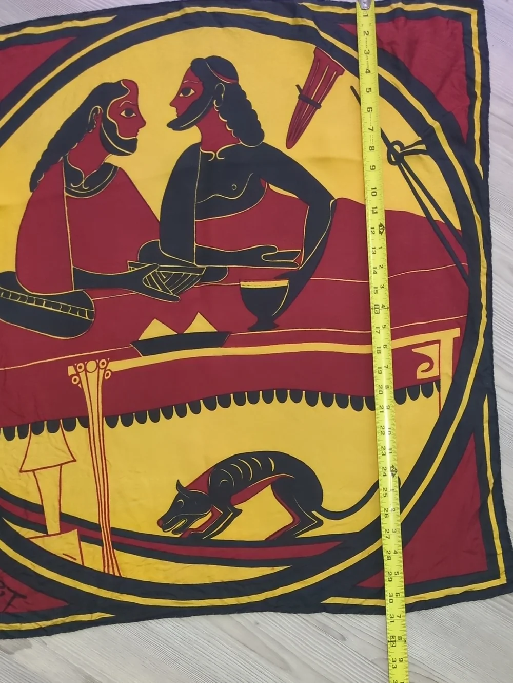 Vintage Yannis Tseklenis Metaxa Greek Banquet Scene Scarf Signed Ancient Art